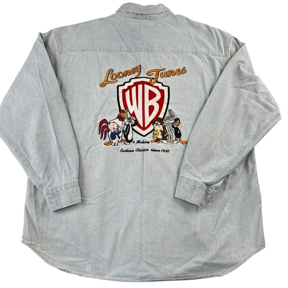 Looney Tunes Warner Brothers Men's XXL 1996 Pinstriped Button Down Shirt